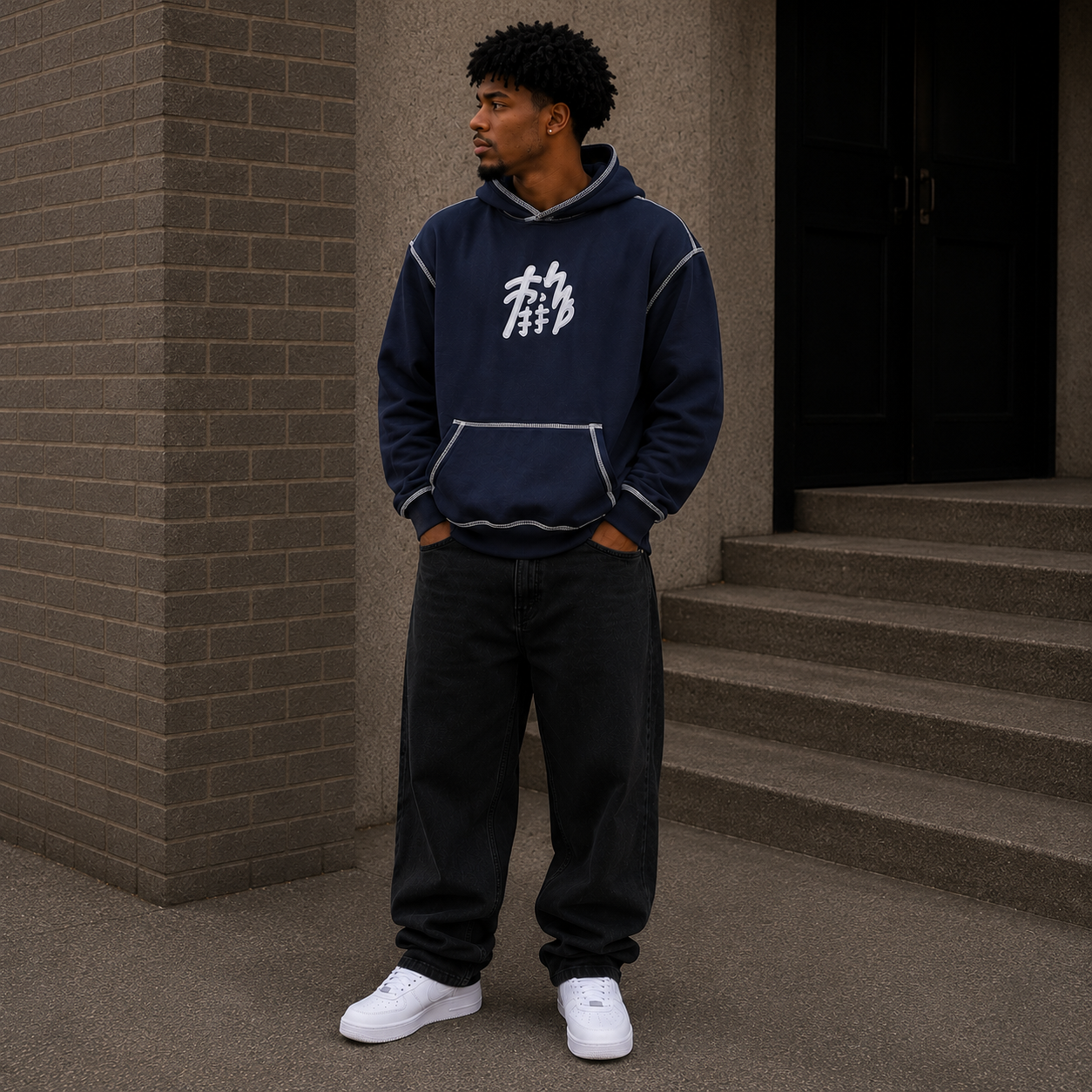 AKIRO Essential Box Fit Hoodie - Navy Blue