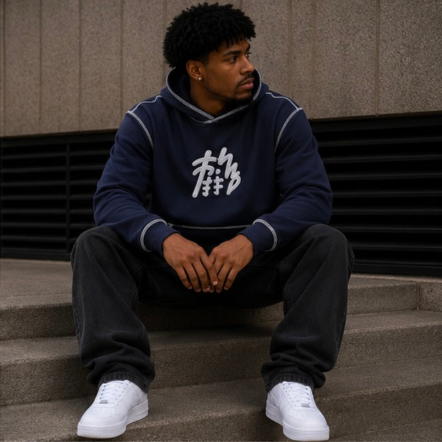 AKIRO Essential Box Fit Hoodie - Navy Blue